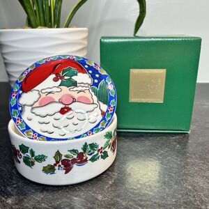NEW Jenny Faw For Mikasa SANTA'S GLOW 4.5" Round Covered Ceramic Christmas‎ Dish